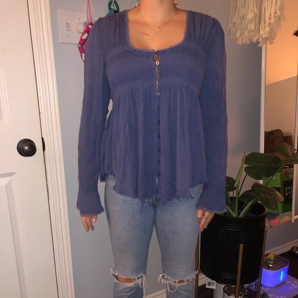 Blue Free People Peplum Blouse